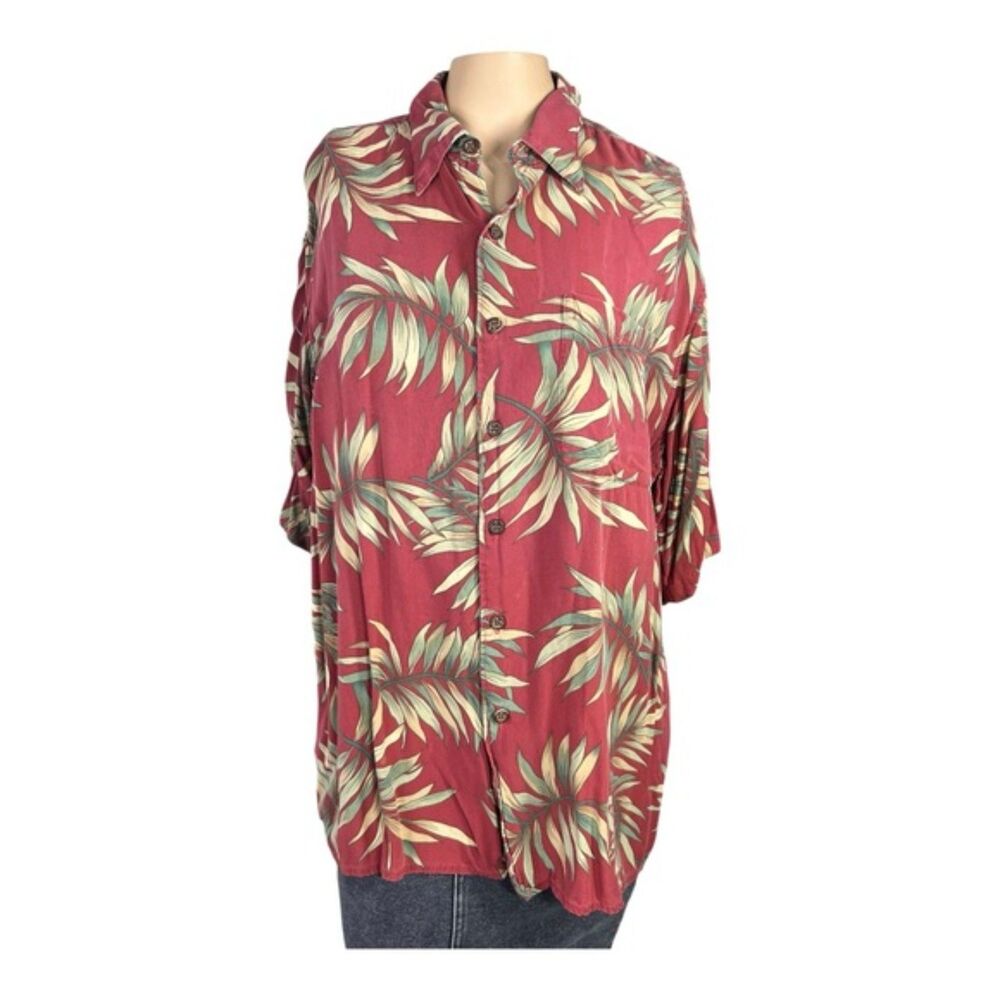 Reyn Spooner Hawaiian Traditionals Red Palm Rayon Shirt (Read condition)